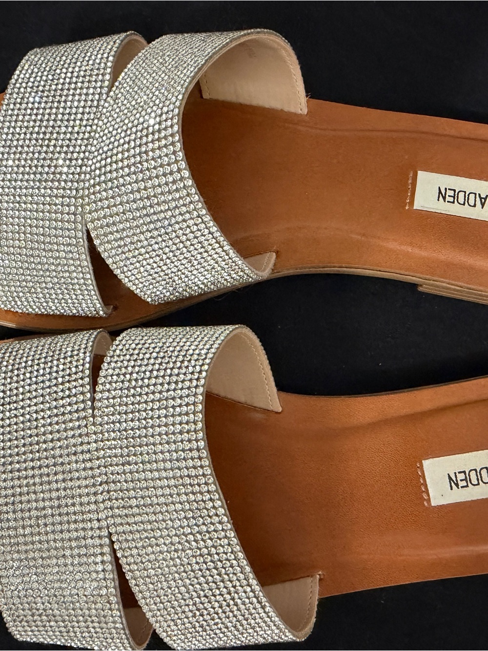 Steve Madden Tan Slides with Sparkling Silver Straps - Picture 2 of 7